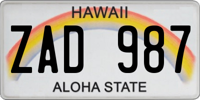 HI license plate ZAD987