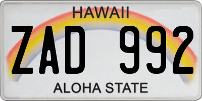 HI license plate ZAD992
