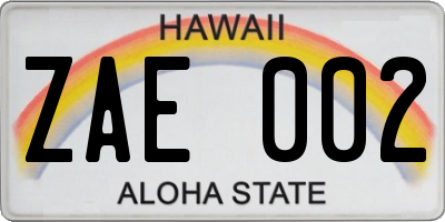 HI license plate ZAE002