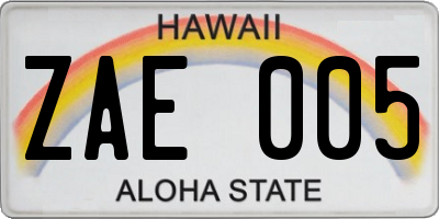 HI license plate ZAE005