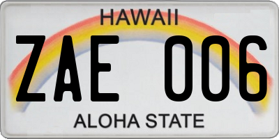 HI license plate ZAE006