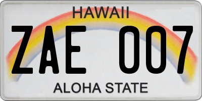 HI license plate ZAE007