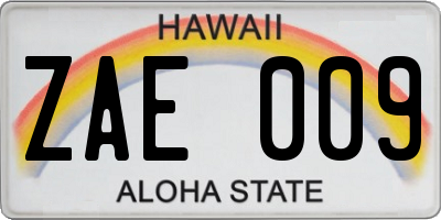 HI license plate ZAE009