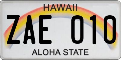 HI license plate ZAE010