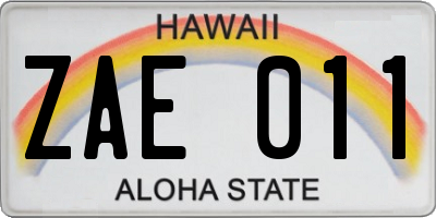HI license plate ZAE011