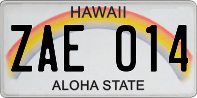 HI license plate ZAE014