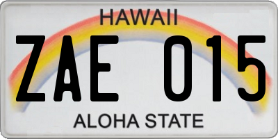 HI license plate ZAE015