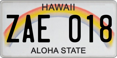 HI license plate ZAE018