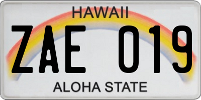 HI license plate ZAE019