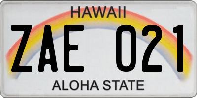 HI license plate ZAE021