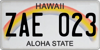 HI license plate ZAE023