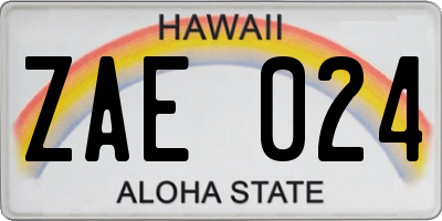 HI license plate ZAE024