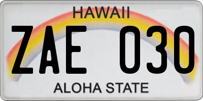 HI license plate ZAE030
