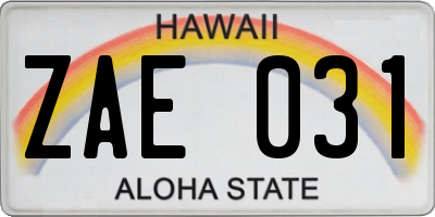 HI license plate ZAE031