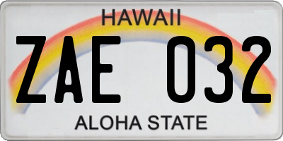 HI license plate ZAE032