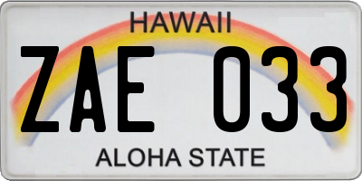 HI license plate ZAE033