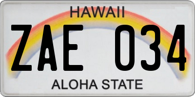 HI license plate ZAE034