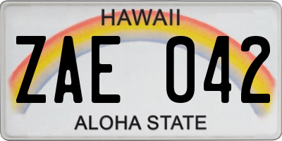 HI license plate ZAE042