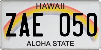 HI license plate ZAE050