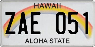 HI license plate ZAE051