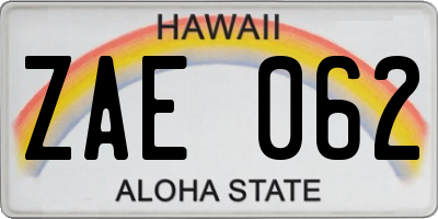 HI license plate ZAE062