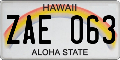 HI license plate ZAE063