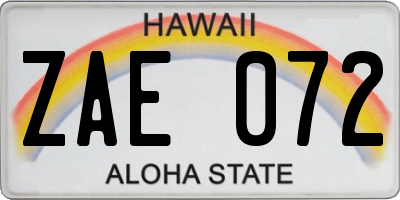 HI license plate ZAE072