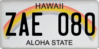 HI license plate ZAE080