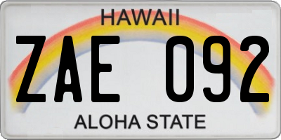 HI license plate ZAE092