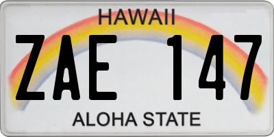 HI license plate ZAE147