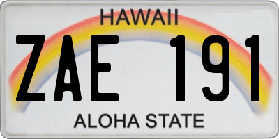 HI license plate ZAE191