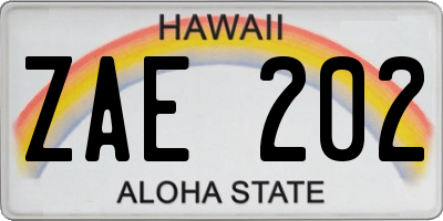 HI license plate ZAE202