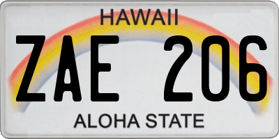 HI license plate ZAE206