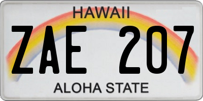 HI license plate ZAE207