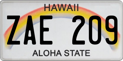 HI license plate ZAE209