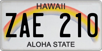 HI license plate ZAE210