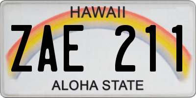 HI license plate ZAE211