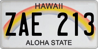 HI license plate ZAE213