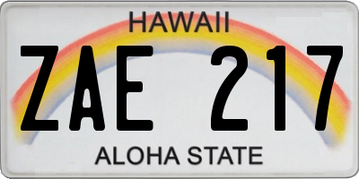 HI license plate ZAE217