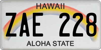 HI license plate ZAE228