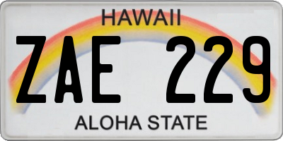 HI license plate ZAE229