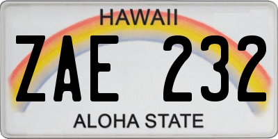 HI license plate ZAE232