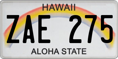 HI license plate ZAE275