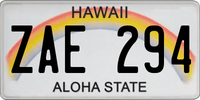 HI license plate ZAE294