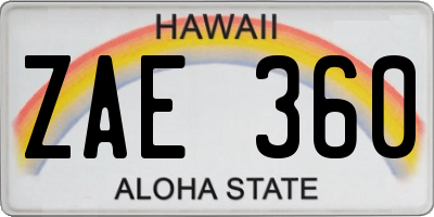 HI license plate ZAE360