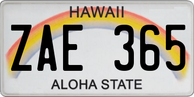 HI license plate ZAE365