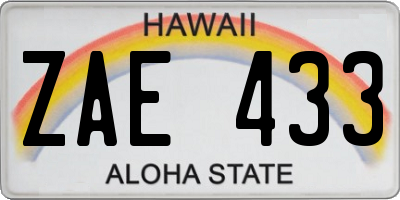 HI license plate ZAE433