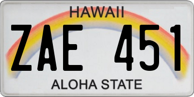 HI license plate ZAE451