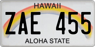 HI license plate ZAE455