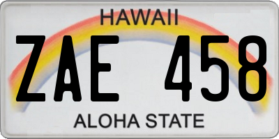 HI license plate ZAE458